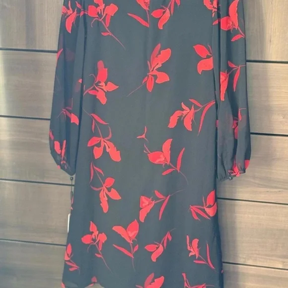 NWT Calvin Klein Black Dress with Red Floral Design - Picture 6 of 7